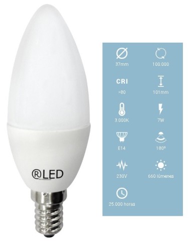 BOMBILLA LED VELA 7W E14 660LM LUZ CALIDA