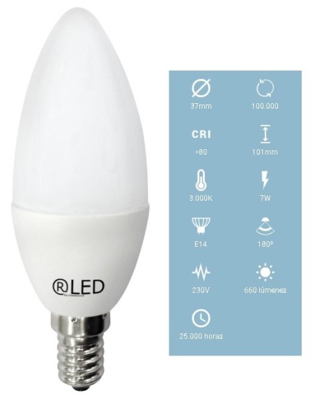 BOMBILLA LED VELA 7W E14 660LM LUZ CALIDA