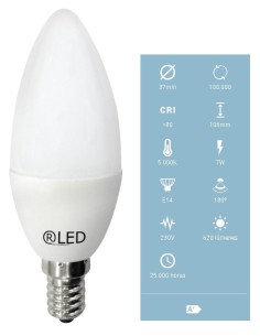 BOMBILLA LED VELA 7W E14 620LM LUZ FRIA 5000K
