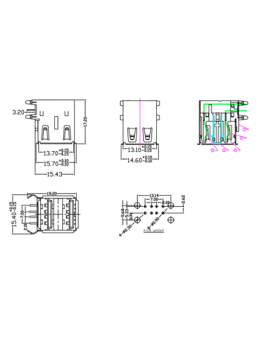 CONECTOR USB A DOBLE CODO