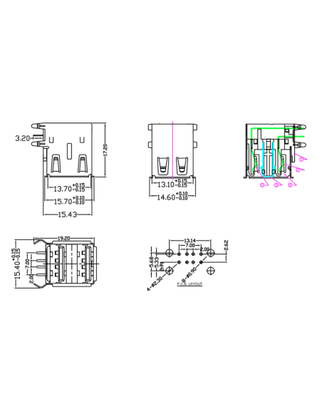 CONECTOR USB A DOBLE CODO