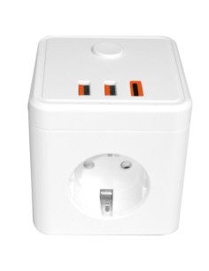 E-BLOCK BASE DE 3 SALIDAS SCHUKO & 2 USB & 1 USB-C & INTERRUPTOR 2