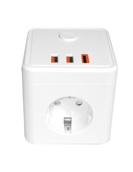 E-BLOCK BASE DE 3 SALIDAS SCHUKO & 2 USB & 1 USB-C & INTERRUPTOR