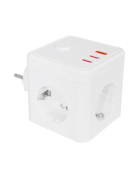 E-BLOCK BASE DE 3 SALIDAS SCHUKO & 2 USB & 1 USB-C & INTERRUPTOR
