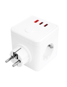 E-BLOCK BASE DE 3 SALIDAS SCHUKO & 2 USB & 1 USB-C & INTERRUPTOR