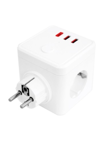 E-BLOCK BASE DE 3 SALIDAS SCHUKO & 2 USB & 1 USB-C & INTERRUPTOR