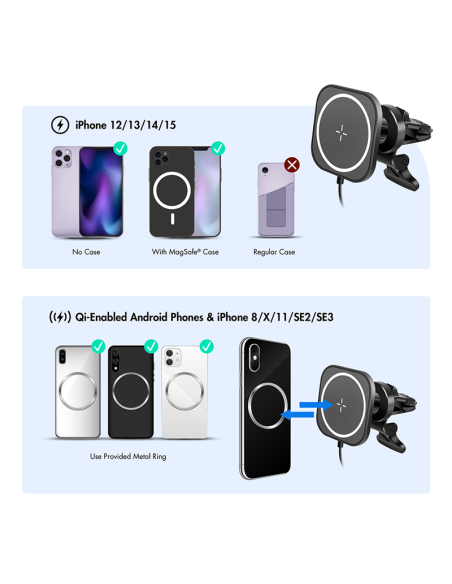 Soporte smartphone para coche con carga wireless