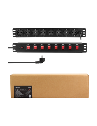 Regleta 8x enchufes 19" 1u con interruptor individual