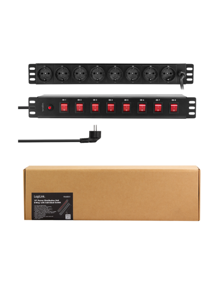 Regleta 8x enchufes 19" 1u con interruptor individual