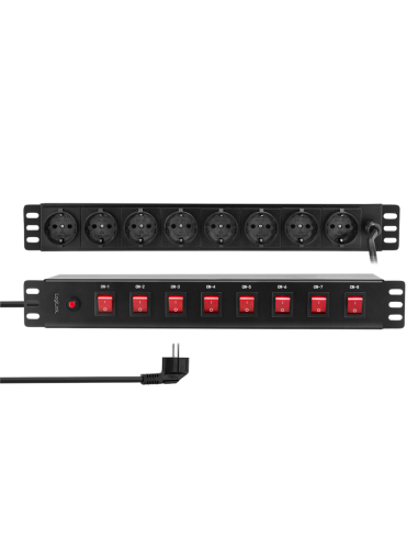 Regleta 8x enchufes 19" 1u con interruptor individual
