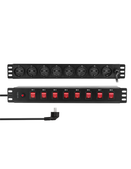 Regleta 8x enchufes 19" 1u con interruptor individual