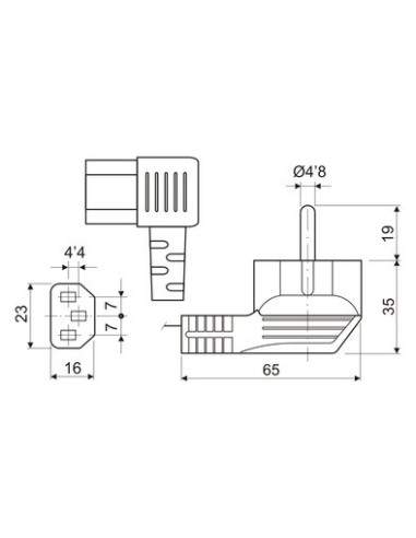 36754/180 Cable de red SCHUKO macho - IEC Hembra acodado