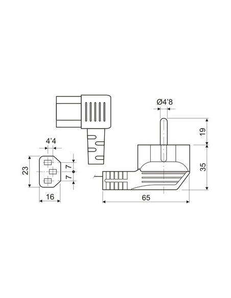 36754/180 Cable de red SCHUKO macho - IEC Hembra acodado