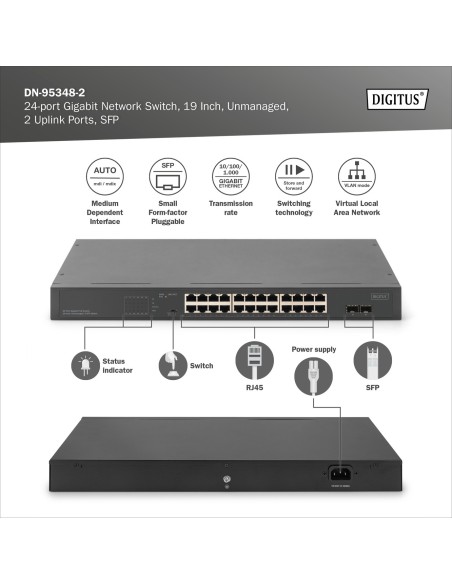Switch 24x 2x SFP para rack 19"
