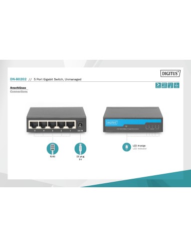 Conmutador Gigabit de 5 puertos metálico