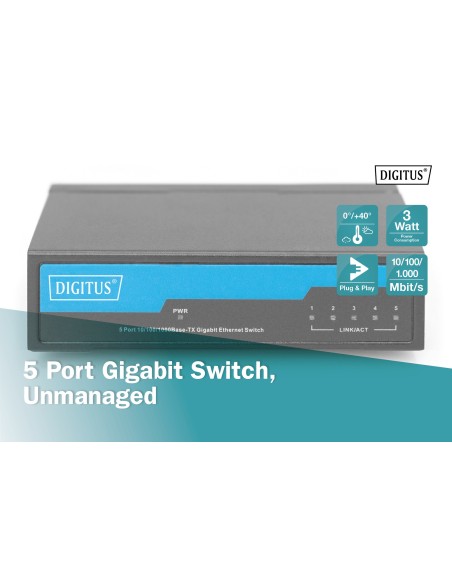 Conmutador Gigabit de 5 puertos metálico