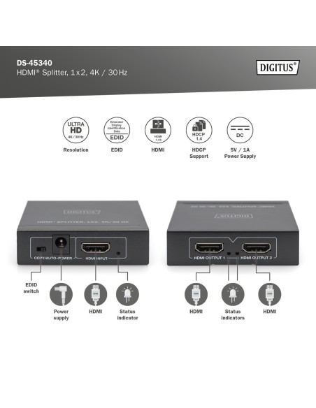Divisor HDMI, 1x2, 4K/30 Hz