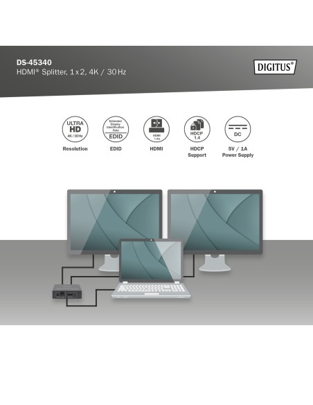Divisor HDMI, 1x2, 4K/30 Hz