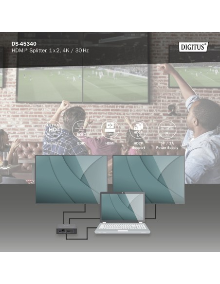 Divisor HDMI, 1x2, 4K/30 Hz