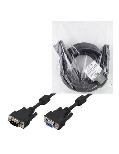 Cable VGA, HD15/M a HD15/F, 1080p, 2x ferrita, negro, 5 m