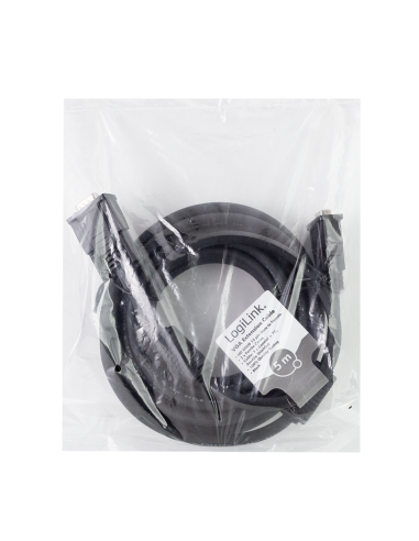 Cable VGA, HD15/M a HD15/F, 1080p, 2x ferrita, negro, 5 m