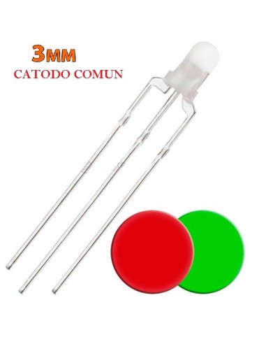 LED 3mm BICOLOR-Cátodo Común ROJO-VERDE 3 PINS-DIFUSO