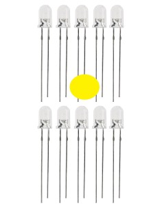 BLISTER DE 10 LEDS AMARILLOS ALTO BRILLO 5MM 15CD 2.5V TRANSPARENTE