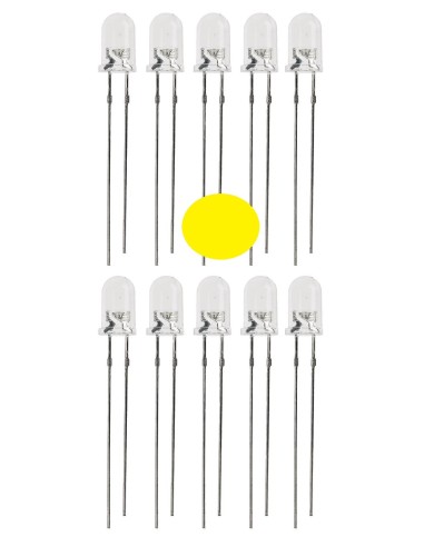 BLISTER DE 10 LEDS AMARILLOS ALTO BRILLO 5MM 15CD 2.5V TRANSPARENTE