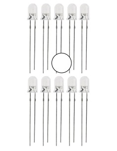 BLISTER DE 10 LEDS BLANCOS ALTO BRILLO 5MM 25CD 3V 20º TRANSPARENTE