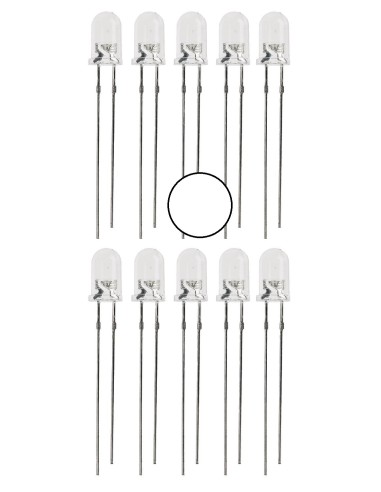 BLISTER DE 10 LEDS BLANCOS ALTO BRILLO 5MM 25CD 3V 20º TRANSPARENTE