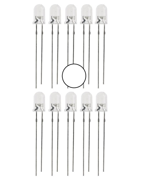 BLISTER DE 10 LEDS BLANCOS ALTO BRILLO 5MM 25CD 3V 20º TRANSPARENTE