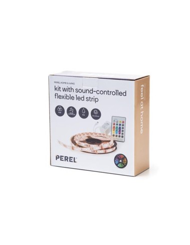 JUEGO TIRA LED RGB 5mts.CON MANDO & CONTROL POR MUSICA - CON ALIMENTADOR