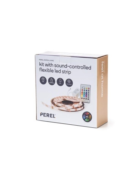 JUEGO TIRA LED RGB 5mts.CON MANDO & CONTROL POR MUSICA - CON ALIMENTADOR