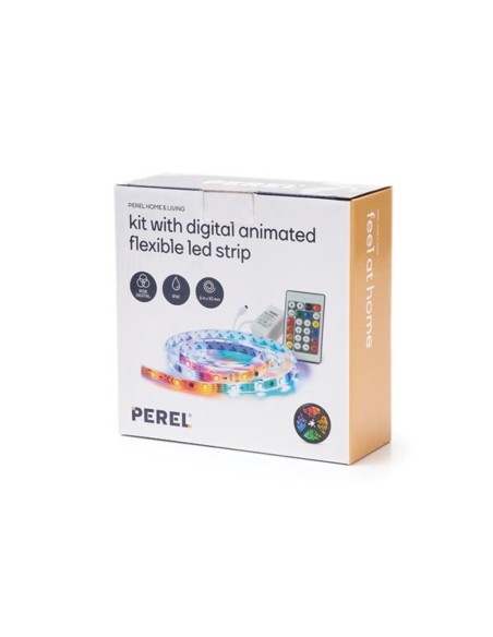 JUEGO TIRA LED 5mts. ANIMADA & CONTROLADA CON MANDO-KIT CON ALIMENTADOR