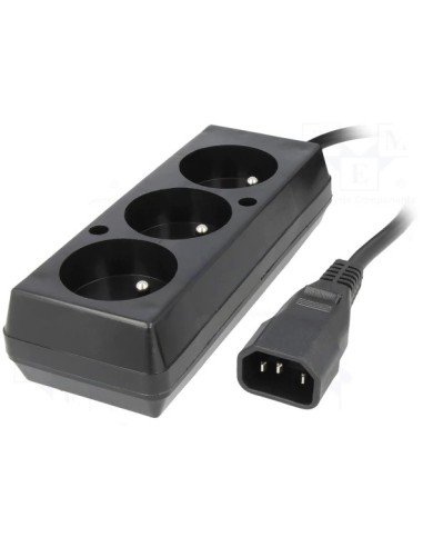 Base 3 Conectores CEE 7/5 (E) A IEC C14 Macho 1.5mts. NEGRA 10A Para SAI