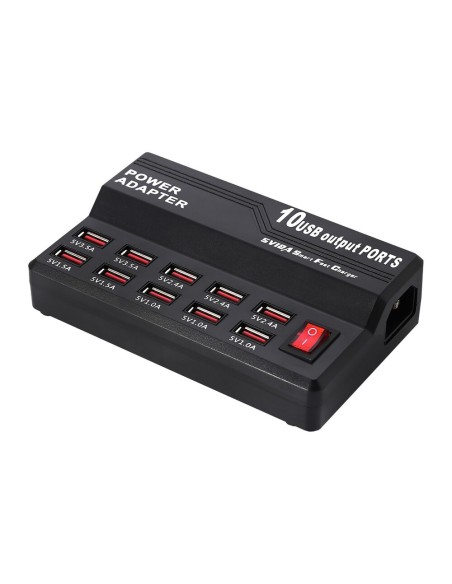 Alimentador USB de 10 puertos  10 salidas USB 5VDC Carga máxima total: 12A