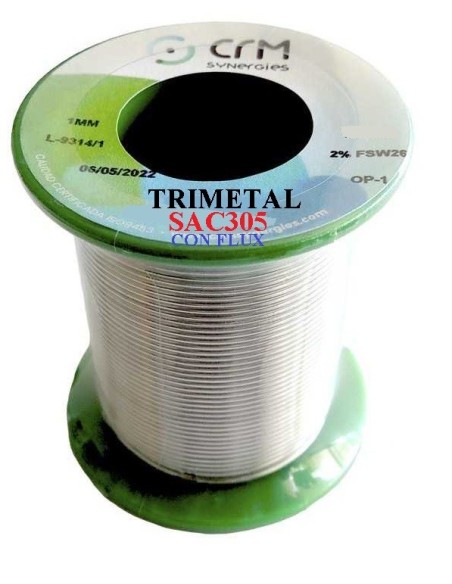 ESTAÑO TRIMETAL Sin plomo Ø 0.7mm SAC 305 500G con flux