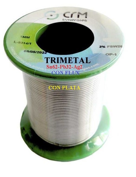 ESTAÑO TRIMETAL Sn62-Pb36-Ag2 Ø 0.5mm 100G Con Flux