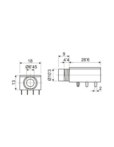 BASE JACK 6.3MM HEMBRA PCB STER.