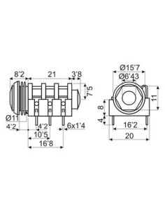 BASE JACK 6.3mm ESTEREO PCB CON TUERCA 2