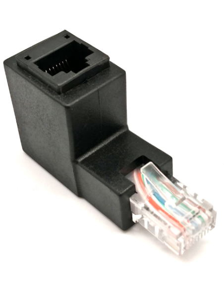 Adaptador RJ45 Macho-Hembra, 90º