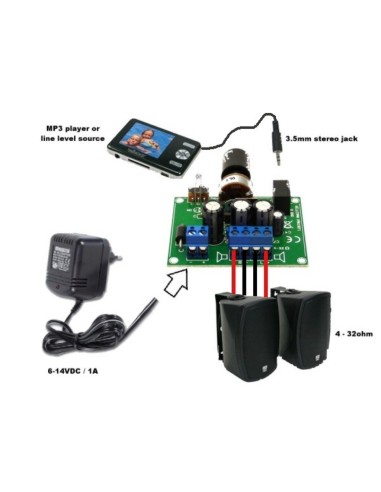 AMPLIFICADOR 2X5W PARA MP3 - KIT PARA MONTAR