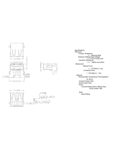 Conector USB tipo A hembra circuito impreso