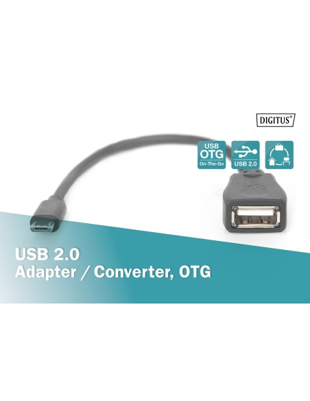 Cable 20cms USB-A hembta a Micro USB-B macho OTG