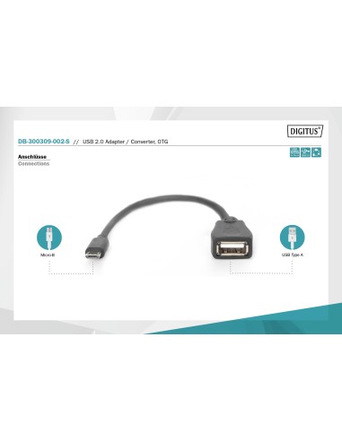 Cable 20cms USB-A hembta a Micro USB-B macho OTG