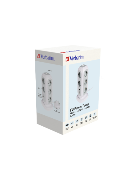 Torre alimentación multienchufe 11x schuko 2x  USB-C 2x USB-A