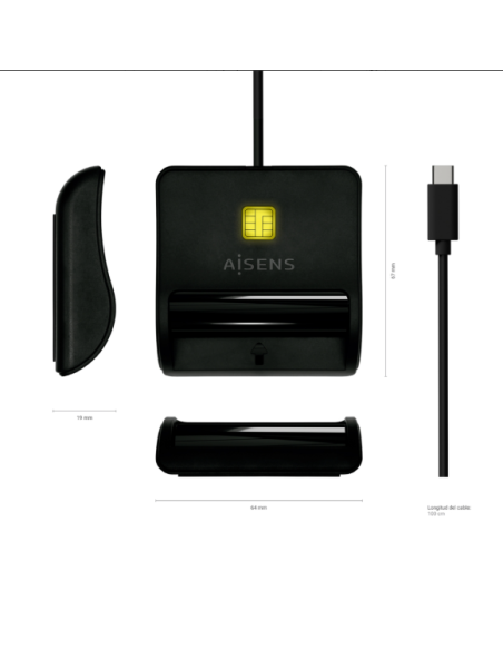 Lector de Tarjeta Inteligente DNI USB-C, Negro