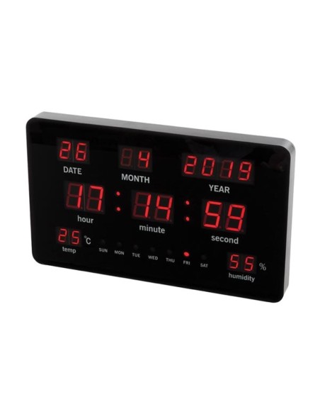Reloj de pared led rojo termo/higrometro