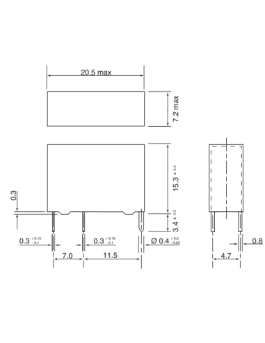 RELE 5V 10A/277V~ SPST-ON 20x7mm