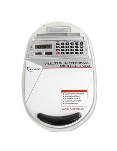 Alfombrilla ratón combinada 3x USB, lector tarjetas flash, calculadora y termómetro
